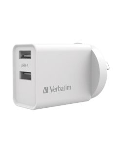 Verbatim USB Charger Dual Port 2.4A - White Twin Port Wall Charger